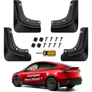 2025 Tesla Model Y Juniper Mud Flaps All Weather Guards 4 Pc No Drilling Kit